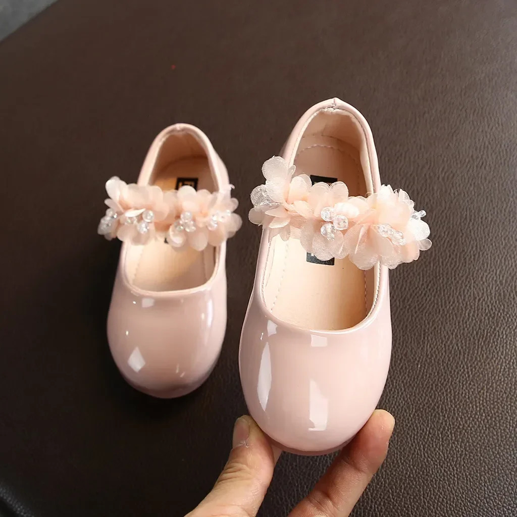 Toddler Infant Kids Girl Lace Crystal Bright Princess Party Leather Shoe Dance Shoe Solid Hook Loop Childrens Shoes For Girls 250407