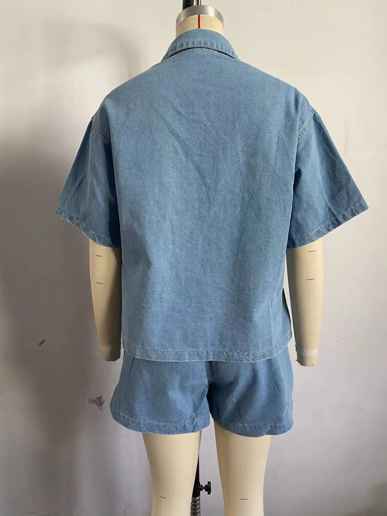 Women 2pcs Clothes Set Denim Short Sleeve Jacket Coat Shirt High Waist Shorts Pants Jeans Sexy 250407