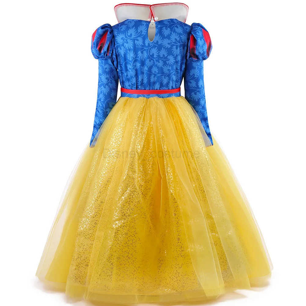 Disney 2025 New Moive Girls Role Playing Snow White Dress Puff Sleeve Mesh Princess Dress Kids Party Birthday Costume Carnival Clothes X250408