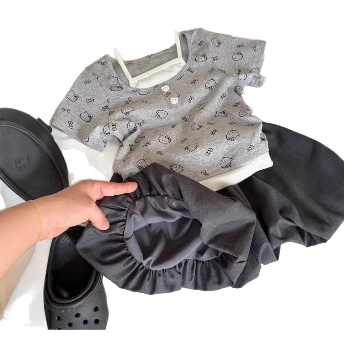 Ddmyshoesvip Girl S Baby Summer New Cartoon Print Fake Short Sleeved T Shirt Flower Bud Shorts Two Piece Set
