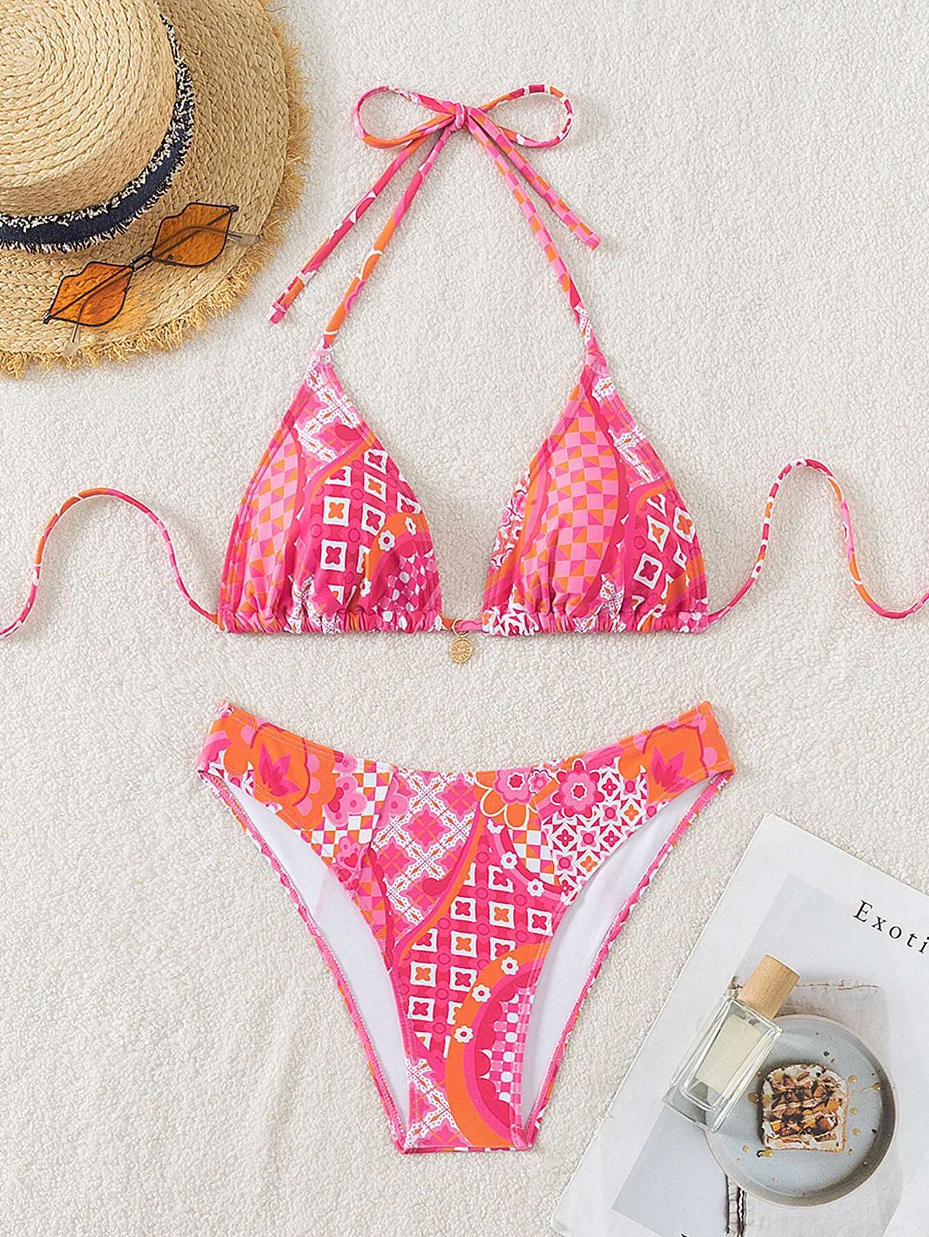 Dongdumaoyi Sexy Orange Print Bikinis Sets Women Luxury Push Up Bra Bikini Swimsuit Trend Summer Bathing Suit High Waist Swimwewar