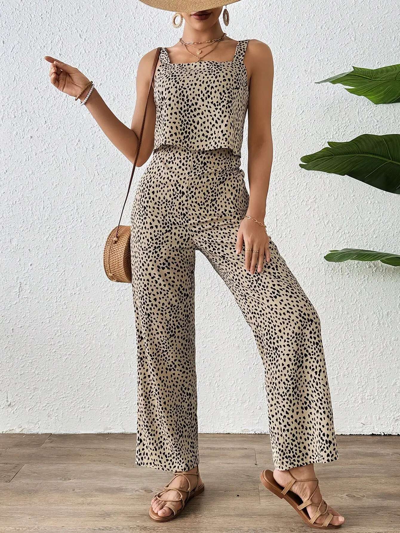Elegant Casual Women's H Edition Double Strap Printed Romper