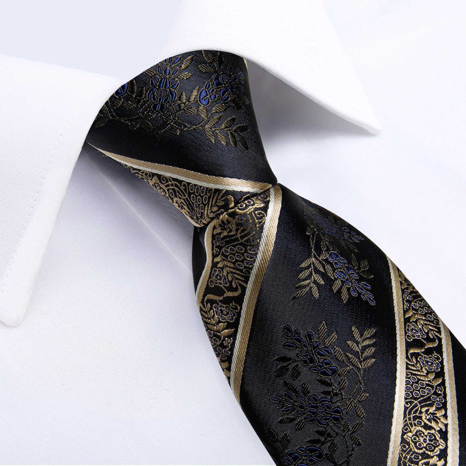 Mens Tie Set with Clip Luxury Retro Striped Floral 8cm Necktie Handkerchief Cufflinks Wedding Party Business Accessories Gift X250407
