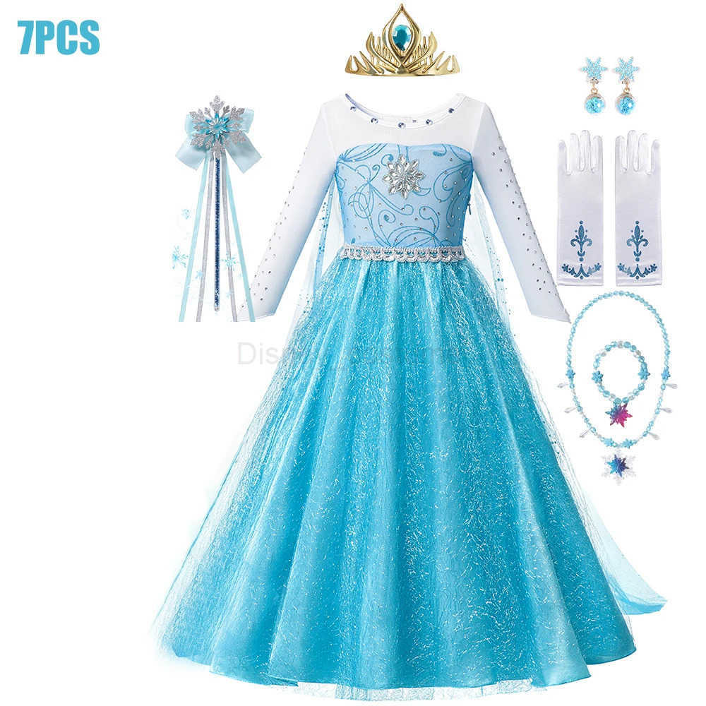 Disney Baby Girl Princess Elsa Costume Snow Birthday Party Beading Dress for Kids Fancy Carnival Cosplay 2-12Y Children Outfits Dresses X250408
