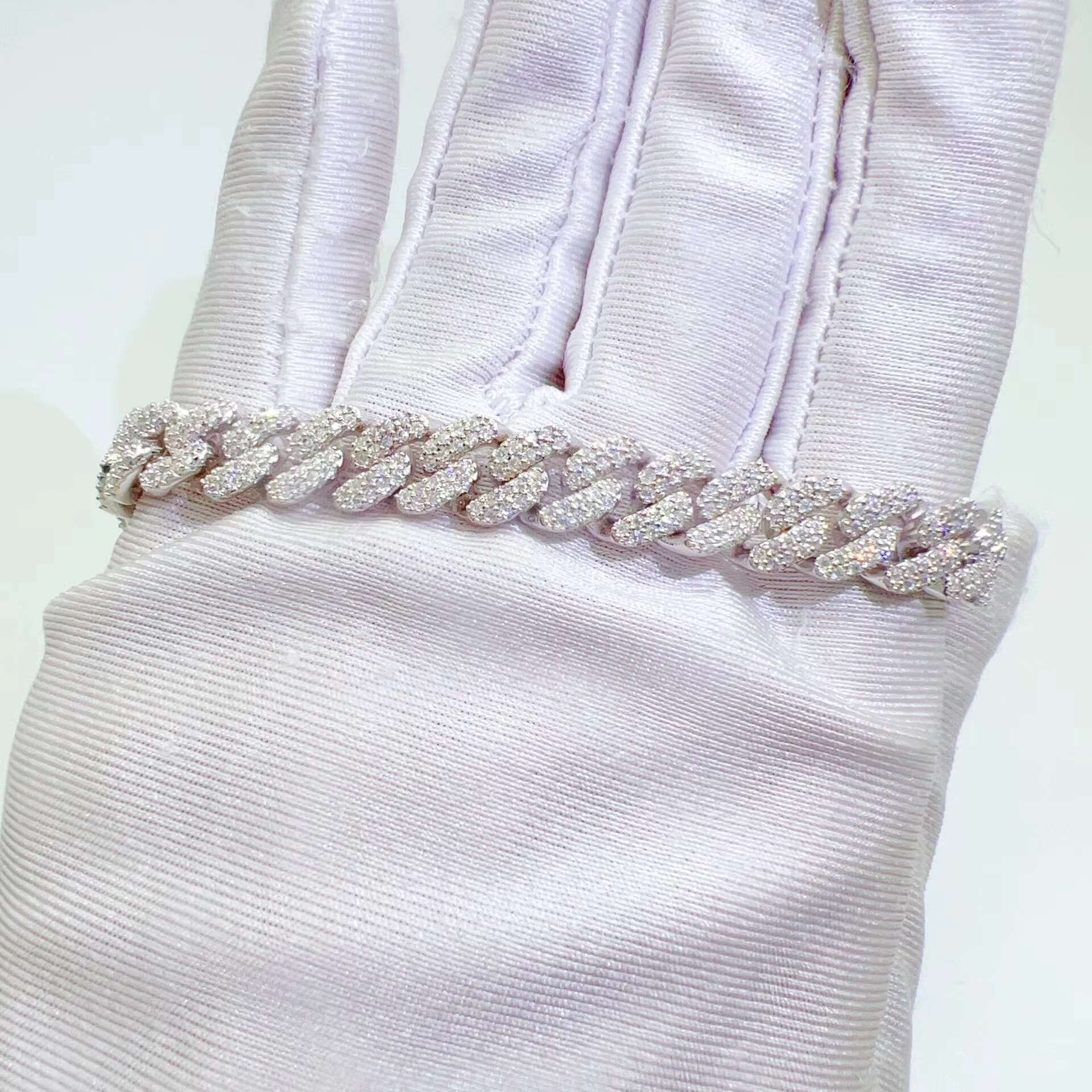 925 Silver Cuban Link Bracelet with Moissanite Diamond Pearl 8mm Thin Two-Row Iced Out Hip Hop Style for Weddings and Gifts