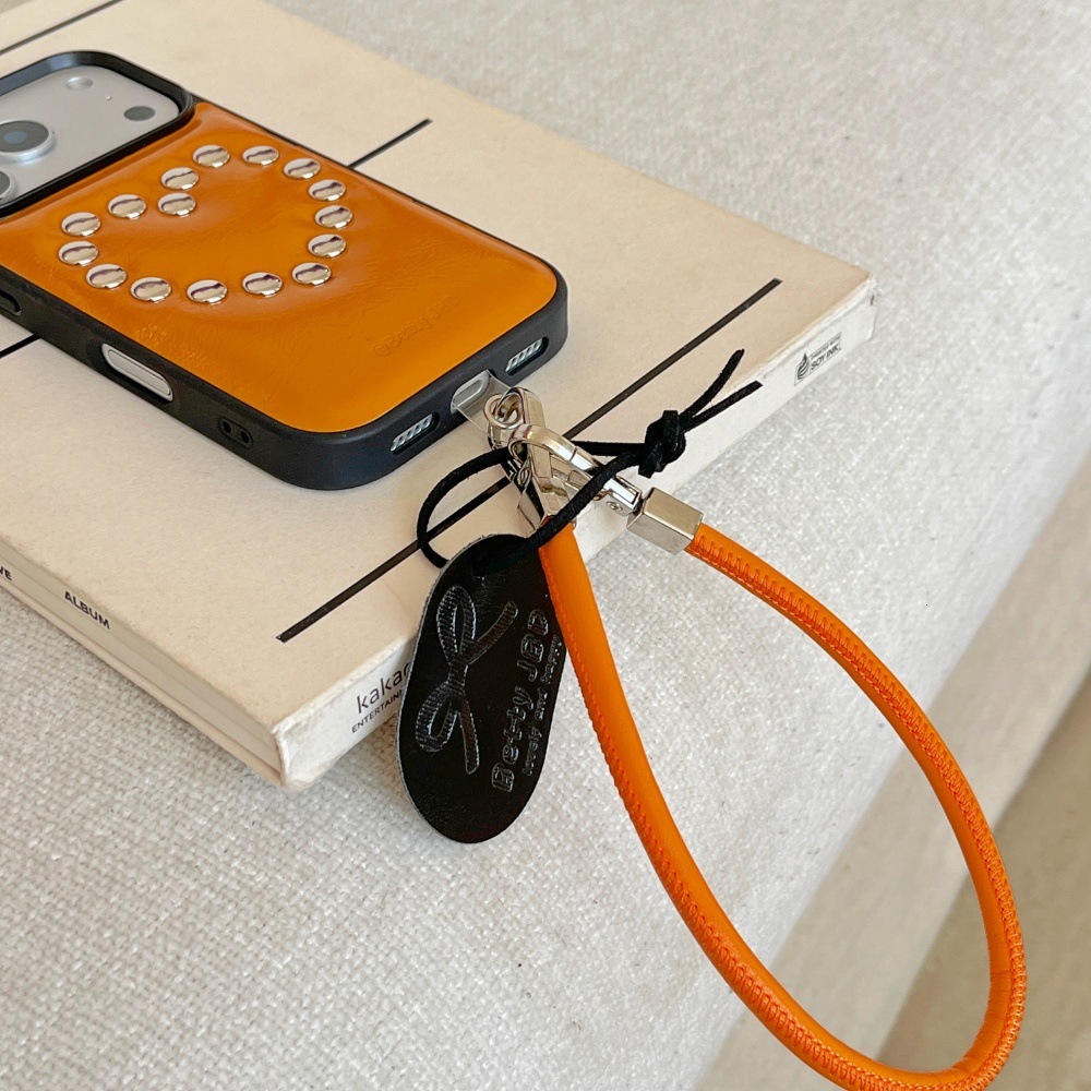 Orange Rivet Leather Phone Case Compatible with iPhone 17/16 Pro Simple Solid Color iPhone 15/14 Shockproof