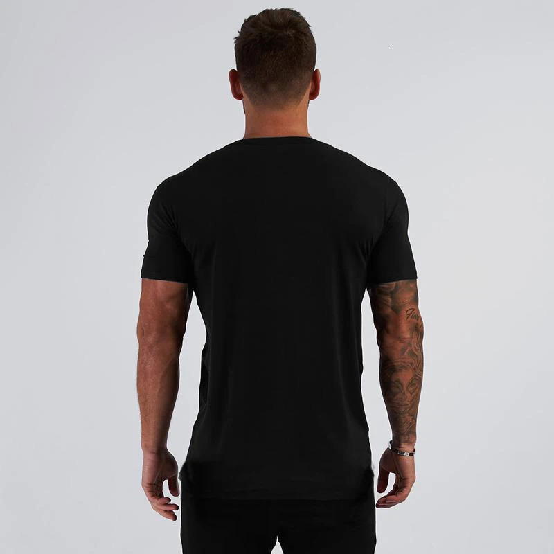 Summer mini V-neck short sleeved mens slim fit T-shirt sports and leisure gym clothing fitness T-shirt 250402