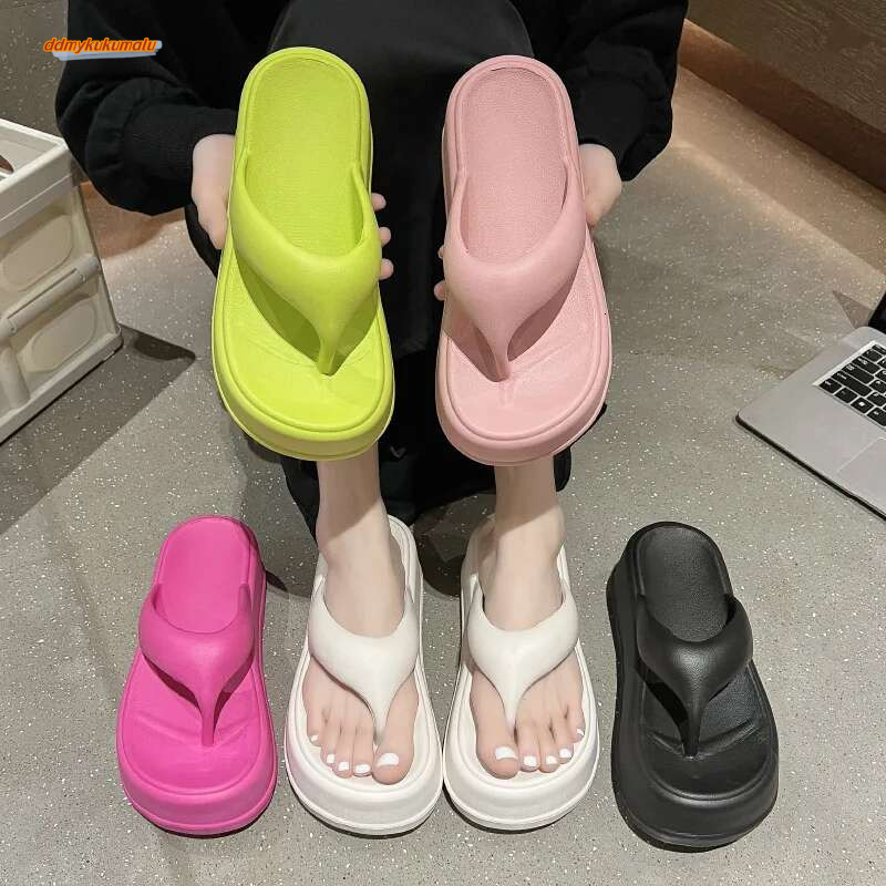 Kidmi Platform Flip-ps EVA Heels Sandals For Women Fashion Beach Slides Outdoor Soft Heel Cloud Slippers ddmykukumalu