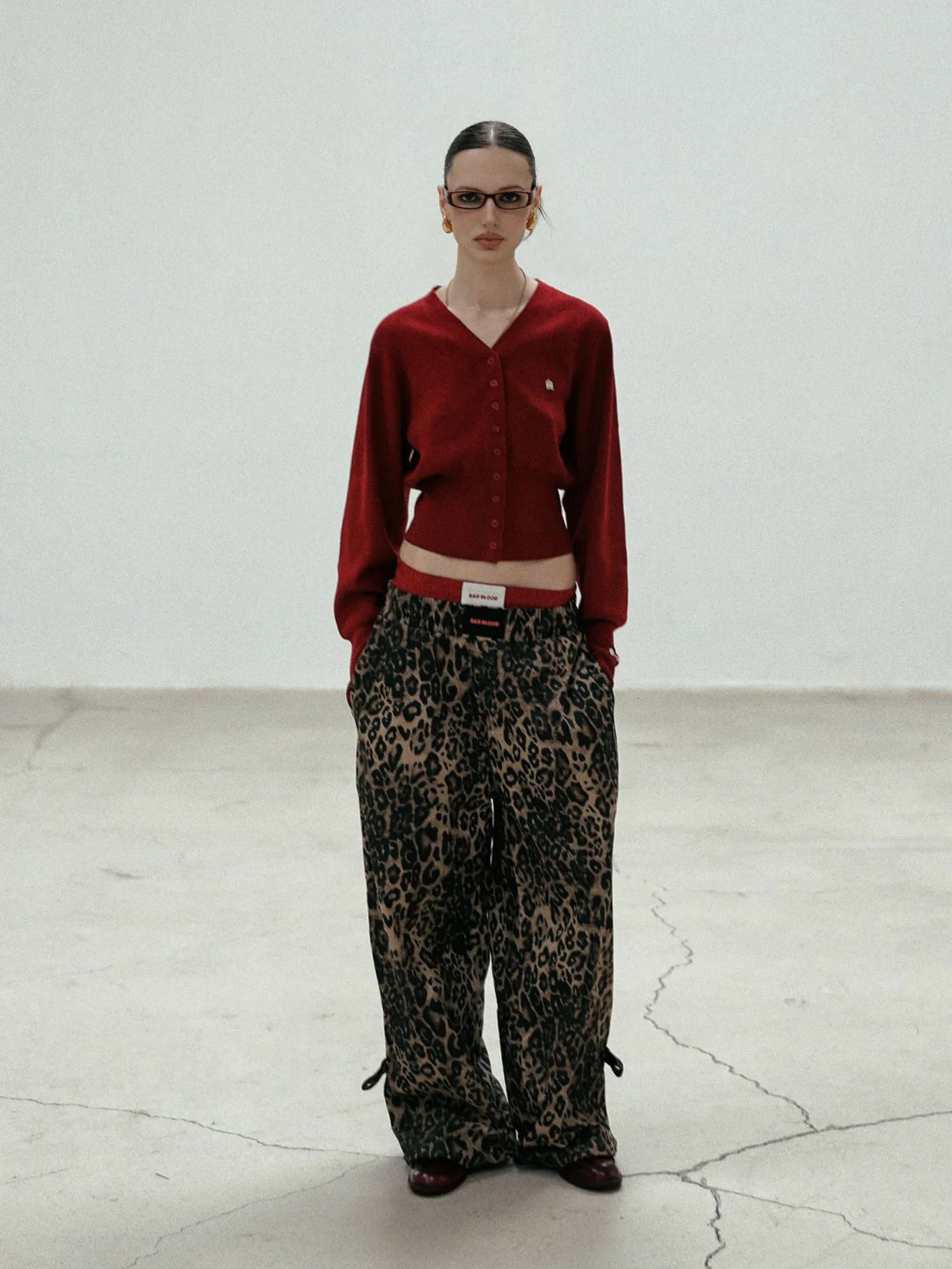 Badblood leopard print fashionable retro loose casual pants suitable for spring and autumn 250407