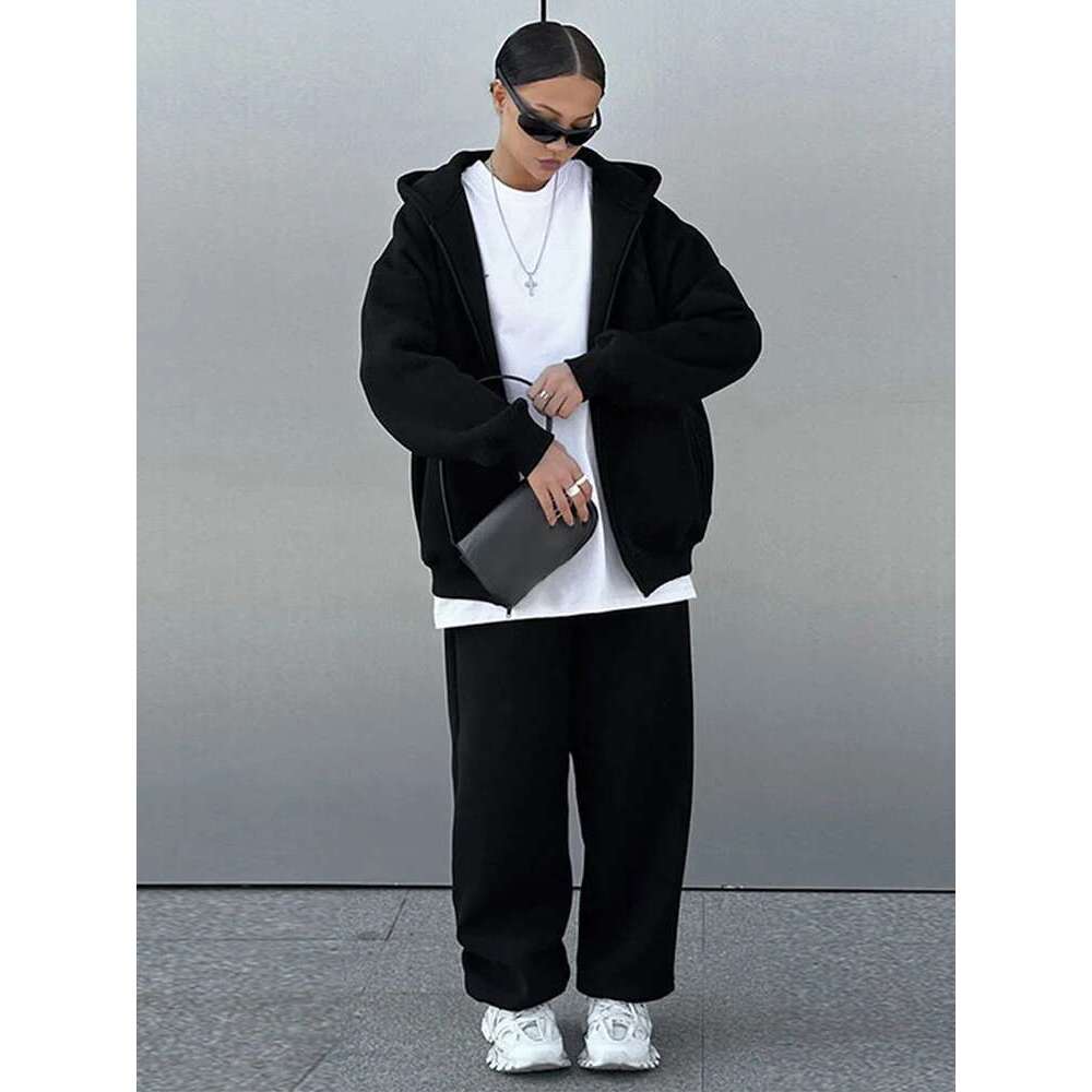 Casual Women Tracksuit Set Hooded Workout Suit Fiess Sports Female Clothes Outfit Loose Elastic-Waist Running Trousers 2025