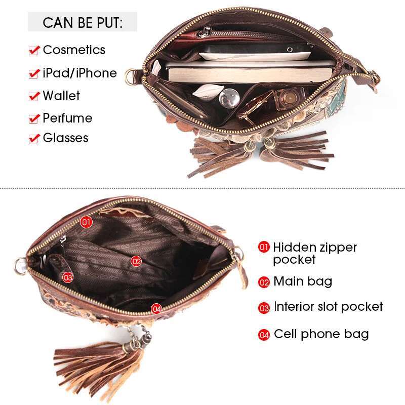 Crossbody Bags Cowhide Genuine Leather Designer Classic Tassels Shoulder Handbags Retro Causal Women Satchles Sac