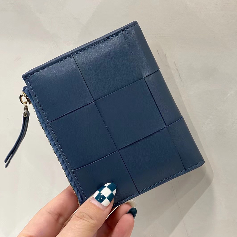 new Korean-style simple women's wallet fashionable short zippered bi-fold wallet sheepskin woven multi-functional coin purse