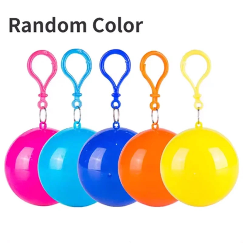Portable Raincoat Ball Disposable Adult Waterproof Colored Keyring with Hook Outdoor Emergency 250408