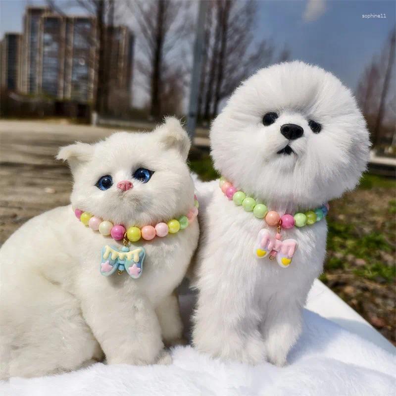 Update Fashion Trendy Handmade Colorful Pearl Collar With Resin Bows Pendant For Dogs And Cats Adjustable Pet Jewelry Necklace