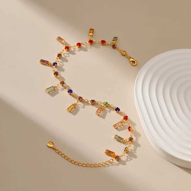 Vintage 18k Gold Plated Anklets With Long Strip Colored Crystal Pendant Exquisite Bohemian Style Women Jewelry Accessories Z250408