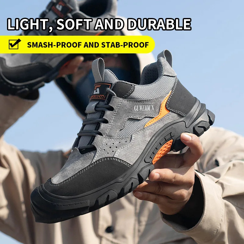 Cowhide Safety Shoes Breathable Work Shoes Steel Toe Anti Smash Safety Boots Fashion Work Sneakers Men Work Boots Indestructible 251106