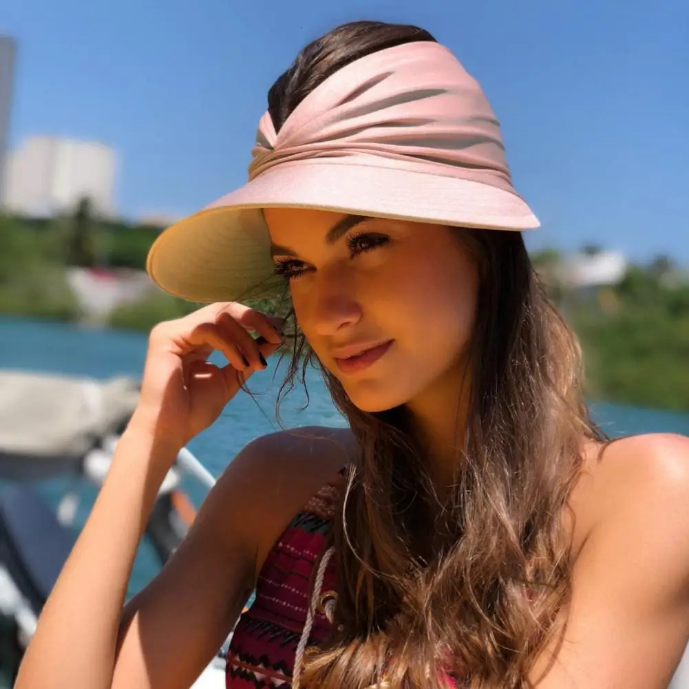 Womens UV resistant wide eave sun hat pleated womens foldable beach vacation summer 250326