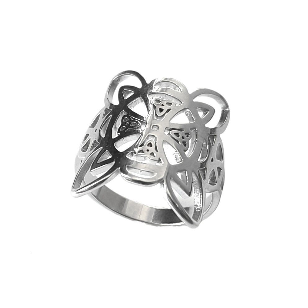 Top Source New Fashionable Versatile Witch with Celtic Triangle Frame Hollow Stainless Steel Four Tailed Ring as a Gift for Boyfriend