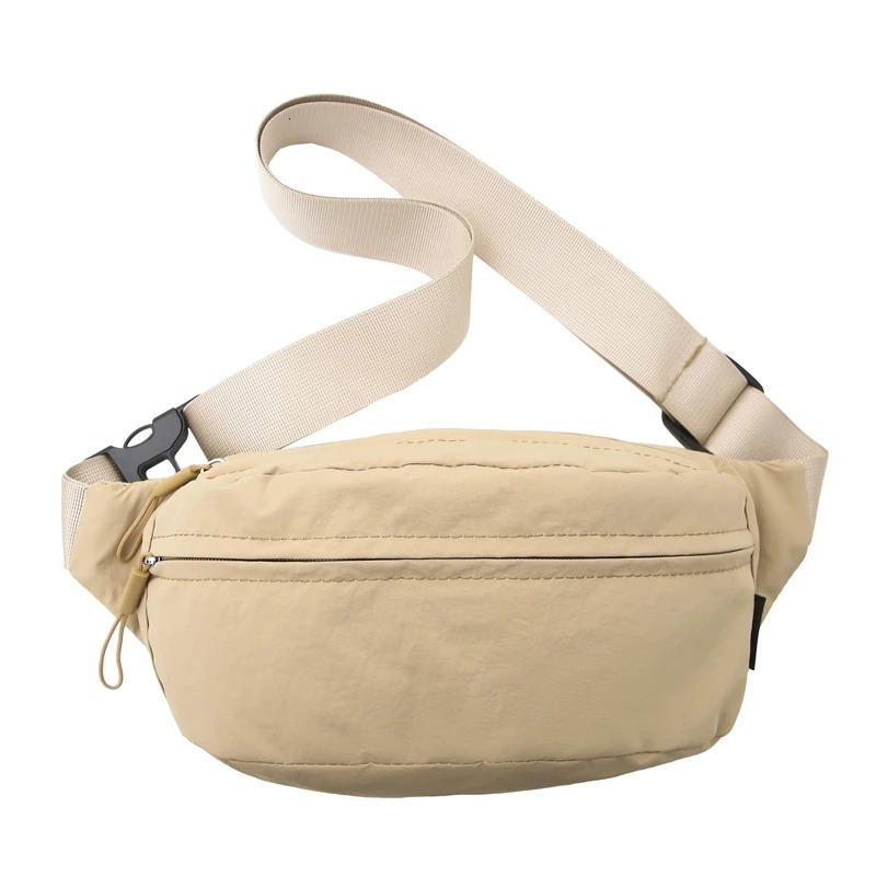 Simple and portable nylon zipper waist bag solid color selling sewing thread soft Versatile basic style cross body bag 250402