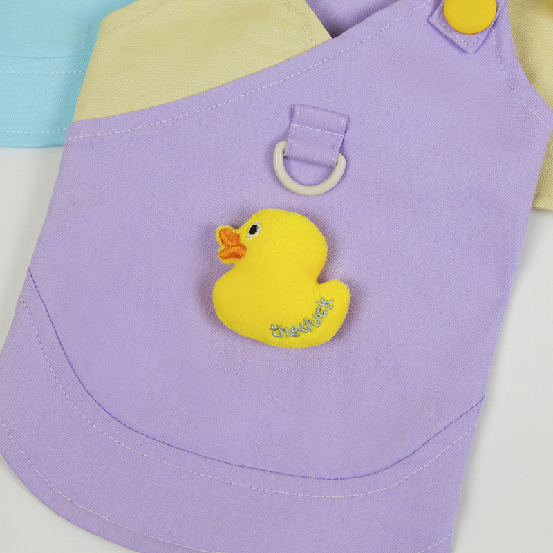 Dog Denim Vest Dress Double Color Puppy Fashion Jean Shirt with Yellow Duck Decoration for Small Dog Girl Stylish Costume Chihuahua Yorkie Pomeranian 