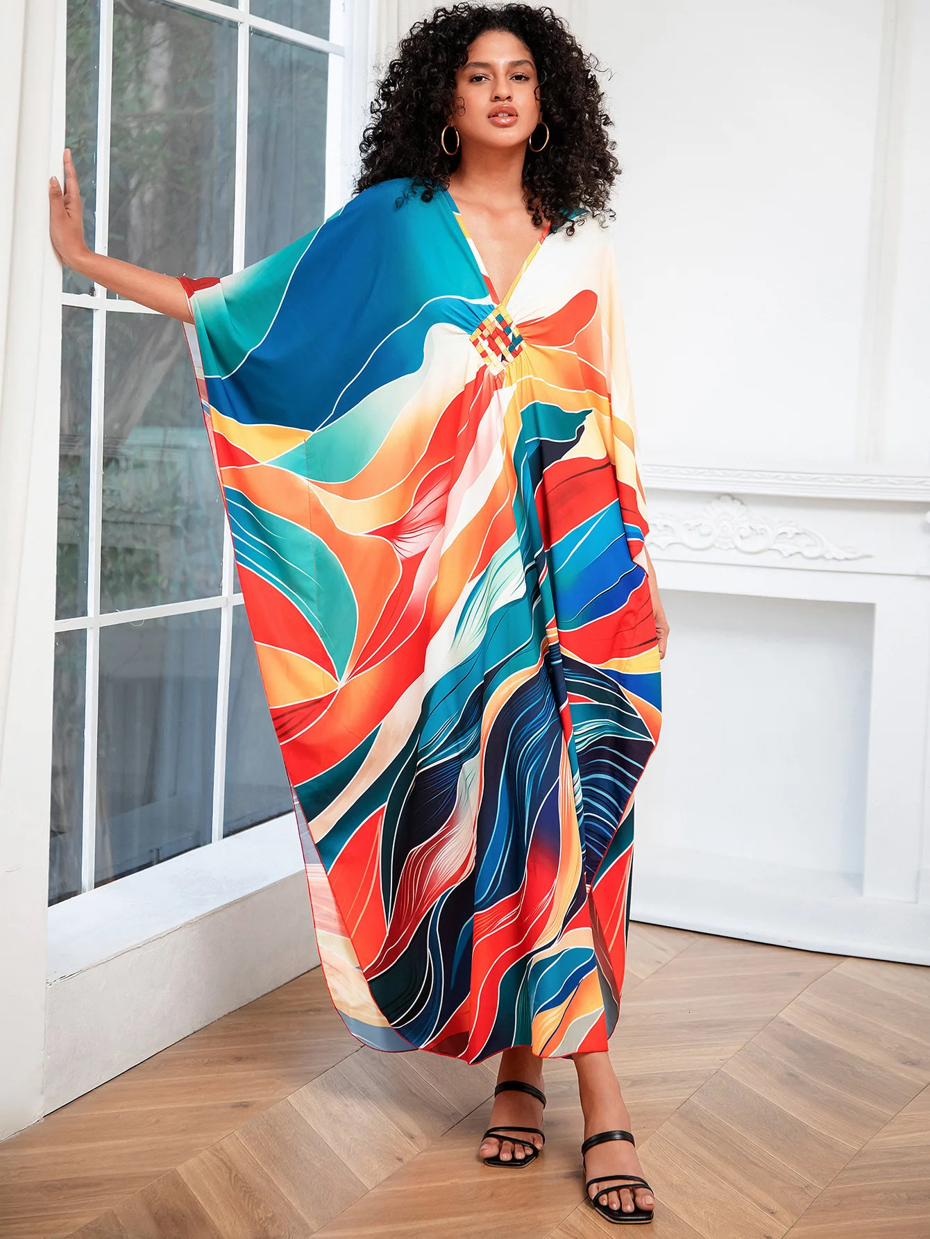 Plus size swimsuit cover restaurant beach Maxi dress Kaftan lounge Pang 250425
