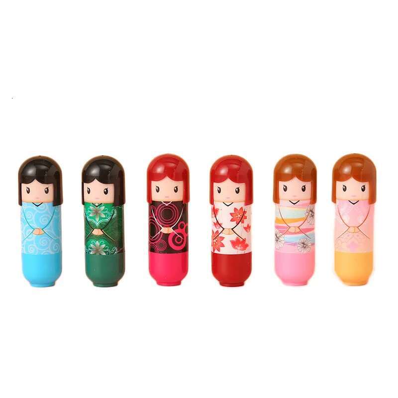 6Pcs Moisturizing Balm Kimono Doll Lipbalm Lip Care Cute Kawaii Lips Makup Fruit Flavor For Girl Party Gifts