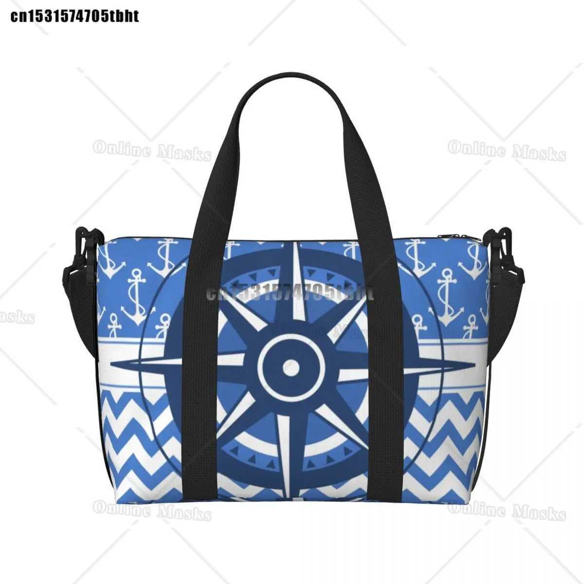 Captains Compass Tote Bag Women Big Capacity Nautical Anchor Sailing Sailor Gym Beach Travel BagsC250407