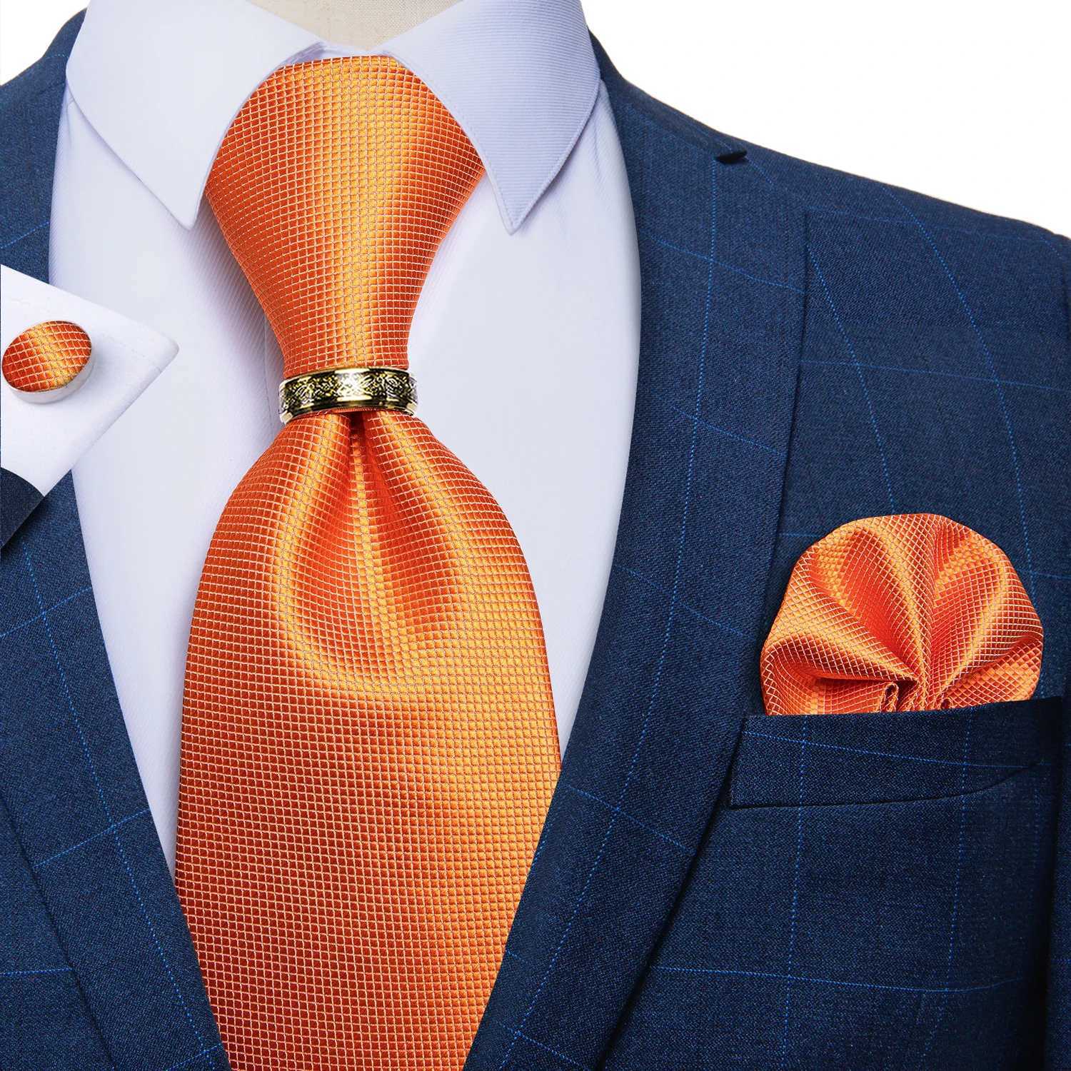Red Mens Solid Tie Set Handkerchief Cufflinks With Luxury Gold Metal Dragon Ring Wedding Party Accessories 8CM Silk Necktie X250407