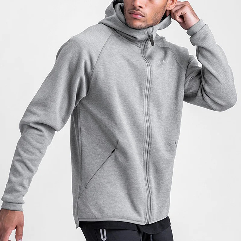 Gym mens hooded sweatshirt fitness zipper jacket casual 250408