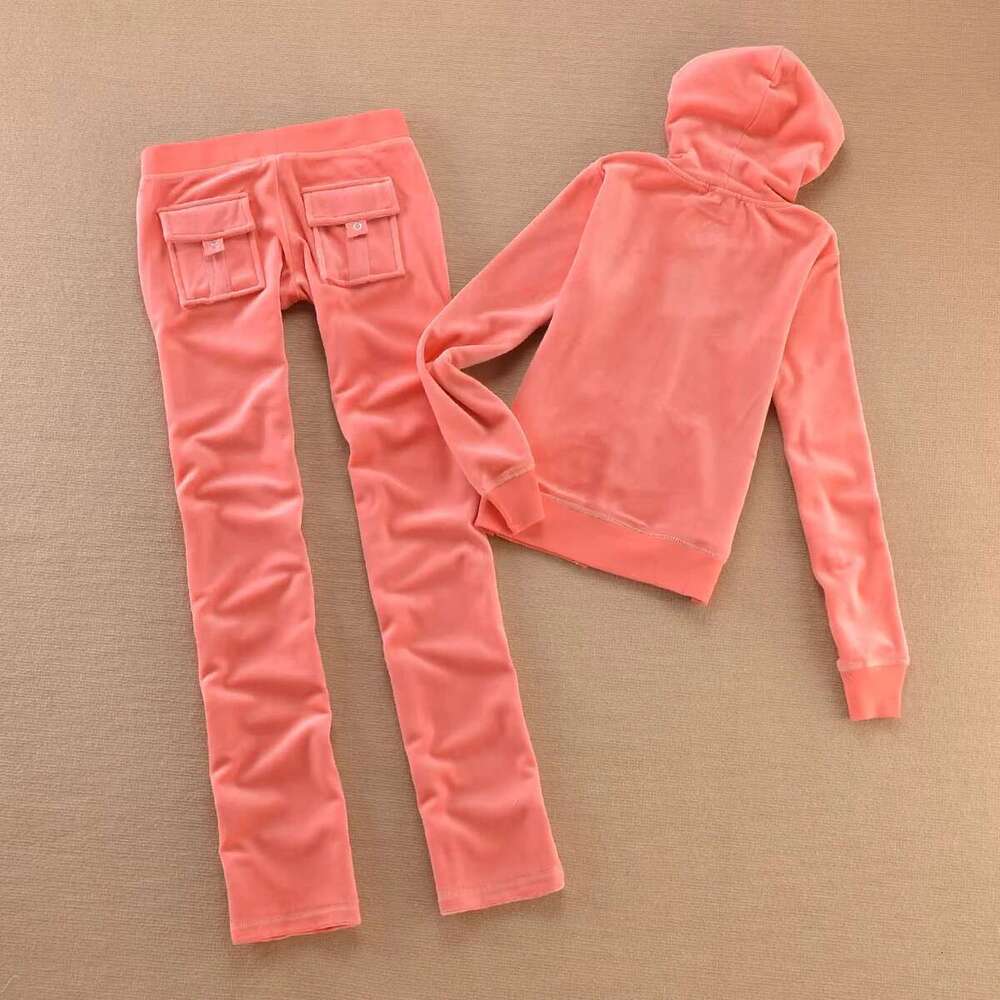 Tracksuit Women Veet Sports Suit 2Pc Thickened Solid Color Hooded Top + Casual Trousers