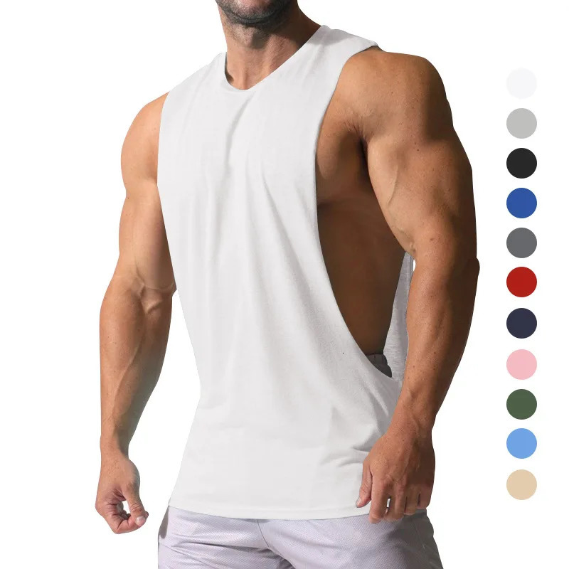 Summer European and American mens sports vest sleeveless loose casual solid color plus size quick drying fitness vest 250403