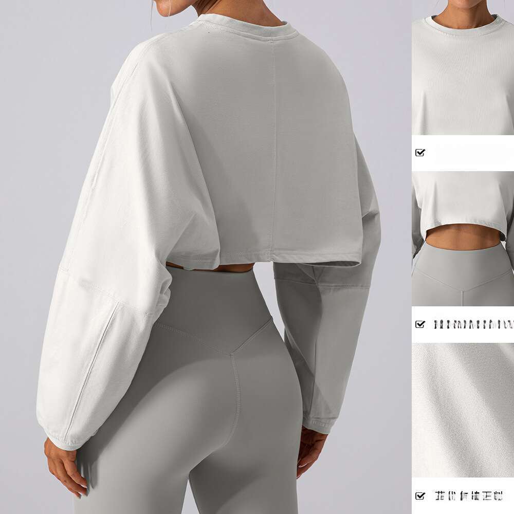 European and American popular round neck sweatshirt T-shirt sports short base shirt yoga running loose long sleeved top women's 2025 new casual f