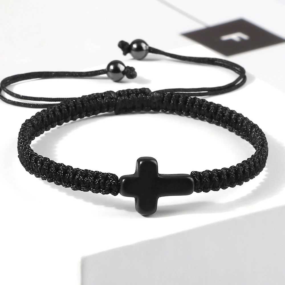 Hand Woven Jesus Cross Bracelet For Men Wen Black Thread Braided Lucky Bracelet Fashion Couple Bracelet Friendship JewelryC250408