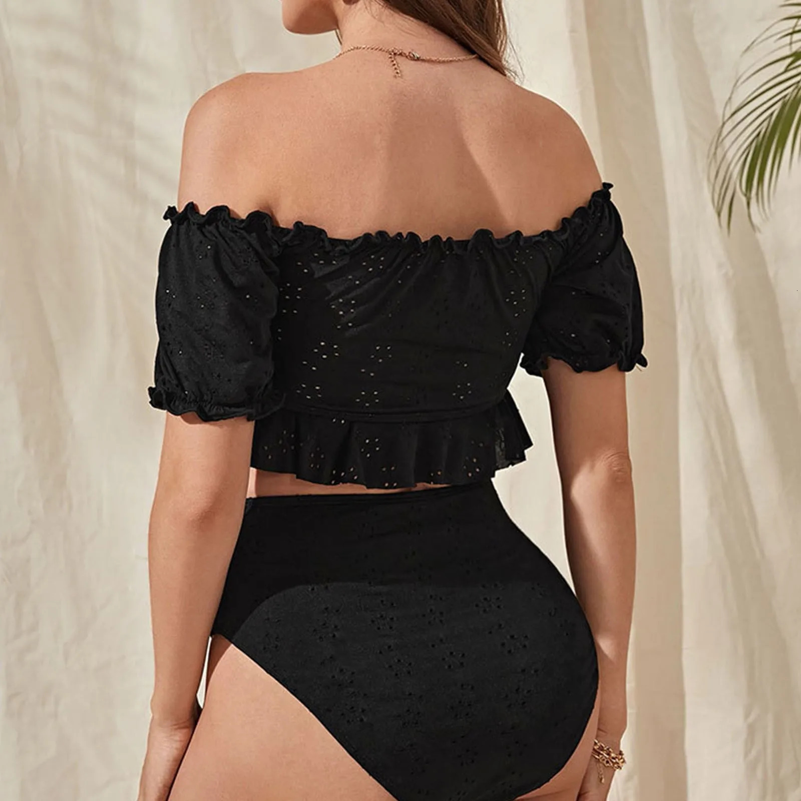 Maternity Bikini Set Tie Front Off Shoulder Two Piece Swimsuit Pregnant Women Bathers Black Bathing Suit Summer Beach Swimwear 250407