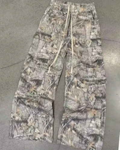 Multi pocket camouflage loose straight leg wide pants hiphop trend casual Harajuku style Y2k street 250403