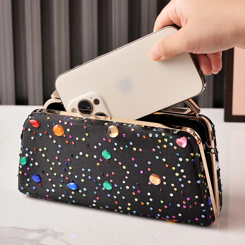 Womens Evening Clutch Diamond Cross Bag High Quality Black Womens Handbag Fashion Shoulder Bag 250402