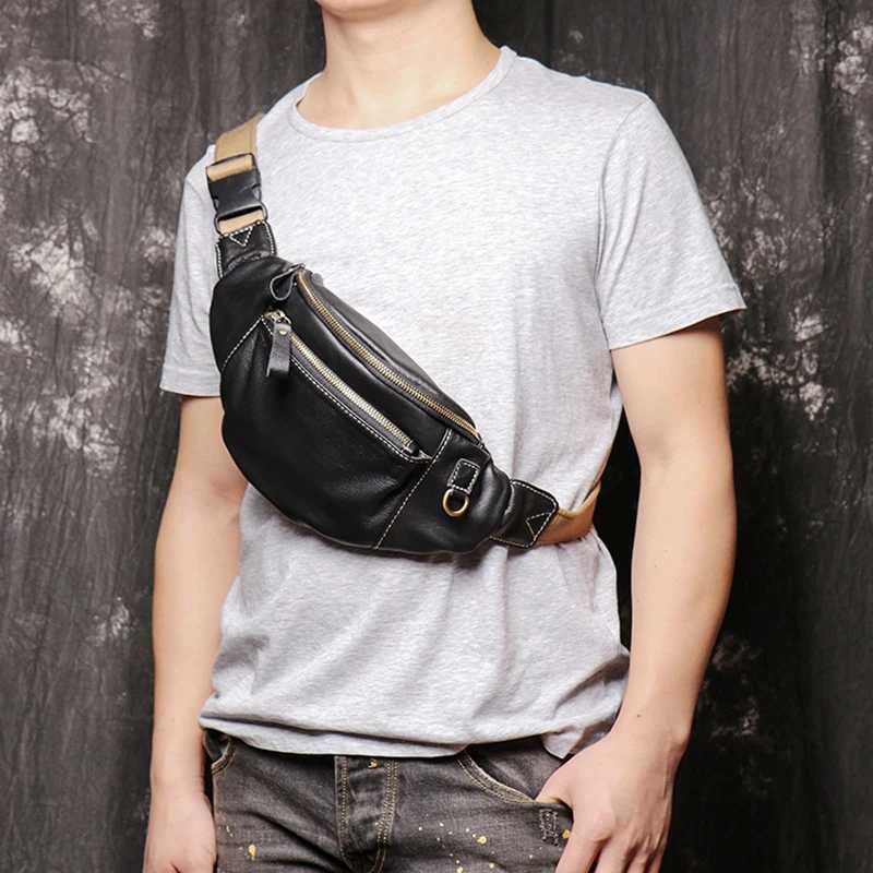 Mens leather camisole bag cross body vintage luggage outdoor sports bag large capacity storage bag Leathfocus Z250407