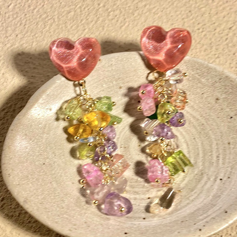 Temperament fairy style colorful love tassel beloved by ladies, high-end niche earrings, gifts for girlfriends
