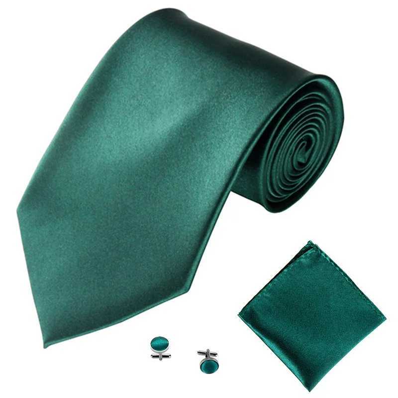 Fashion Tie Set for Men Wen 10CM 4 Wedding Accessories Satin Solid Black Red Blue Gray w Cufflinks Hanky Necktie Sets X250407