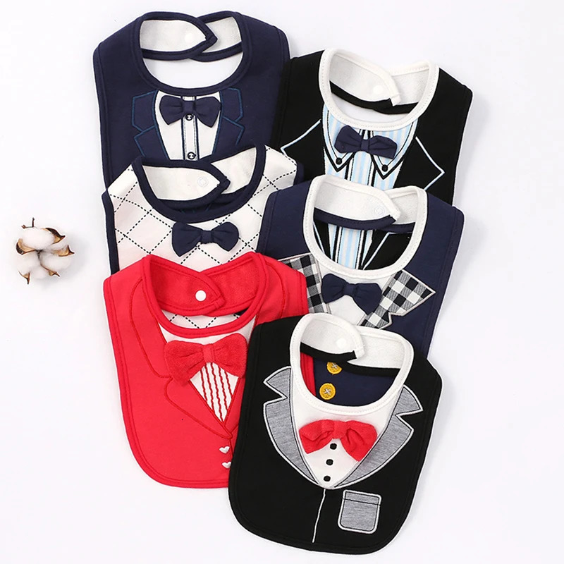 Full term born baby three-dimensional bow tie saliva towel waterproof gentleman bib male baby soft rice bag waterproof 250408