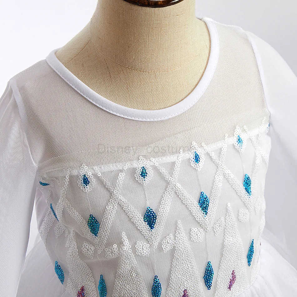 Disney Childrens Frozen Birthday Party Princess White Dress Elsa Sleeping Glitter Mesh Vest Role Playing Dress Carnival Girls Clothing X250408