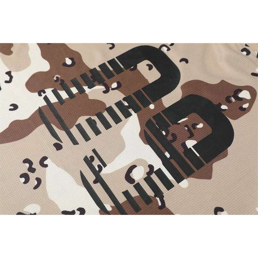 Camouflage Waffle Texture Long T-Shirt Mens Letter Print Spring High Street V-Neck Loose Raglan Sleeve Jersey Men