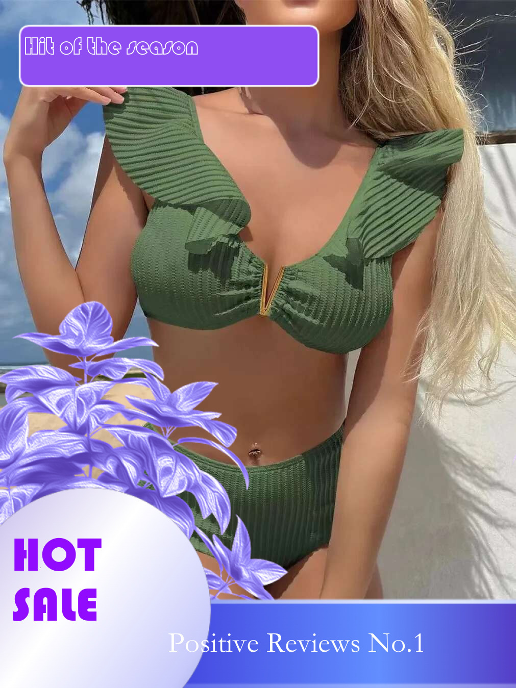 Dongdumaoyi Sexy Ruffles V Neck Bikini Set Women Green Black White Ribbed High Waist Swimsuit Brazilian Bathing Suit Two Piece Swimwear