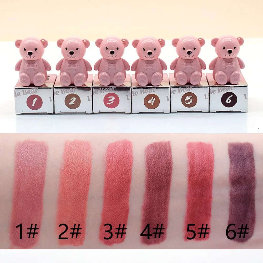 24Pcs Cute Bear Gloss 6 Colors Set Woman Longlasting Nonstick Lip Tints Lips Makeup Bulk Wholesale