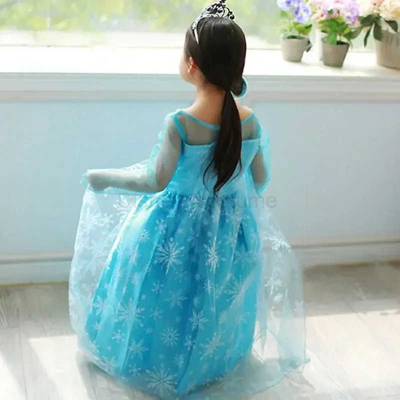 Disney Girl Elsa Princess Dress Long Sleeve Childrens Birthday Role Play Frozen Costume Fancy 2024 Carnival Dress up Party Costume X250408