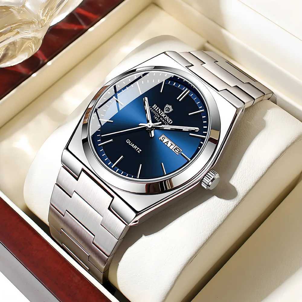 UTHAI Mens Watch Light Luxury Brand Stainless Steel Double Calendar Waterproof Mens Business Leisure Fashion Quartz Watch Y250407