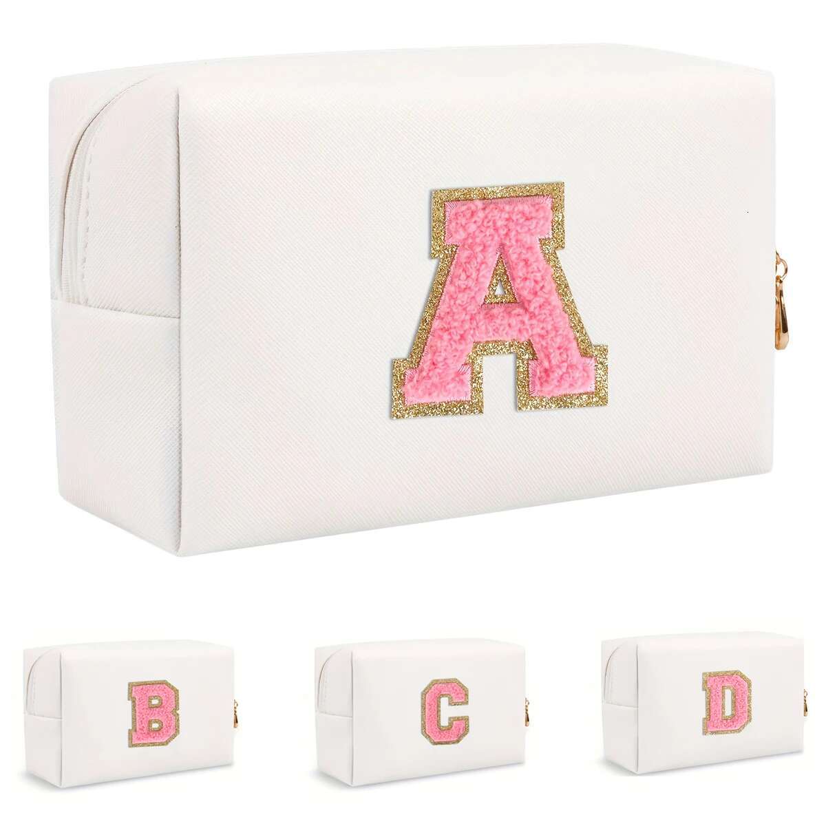 Initial Letter Patch Makeup Preppy Portable Zipper Bag PU Leather Waterproof Travel Wash Bag Letter Women s Handbag Ll Ljx