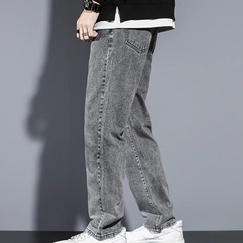 mens straight denim jeans highquality flooring classic daily arrivals gray wide leg pants long 250401