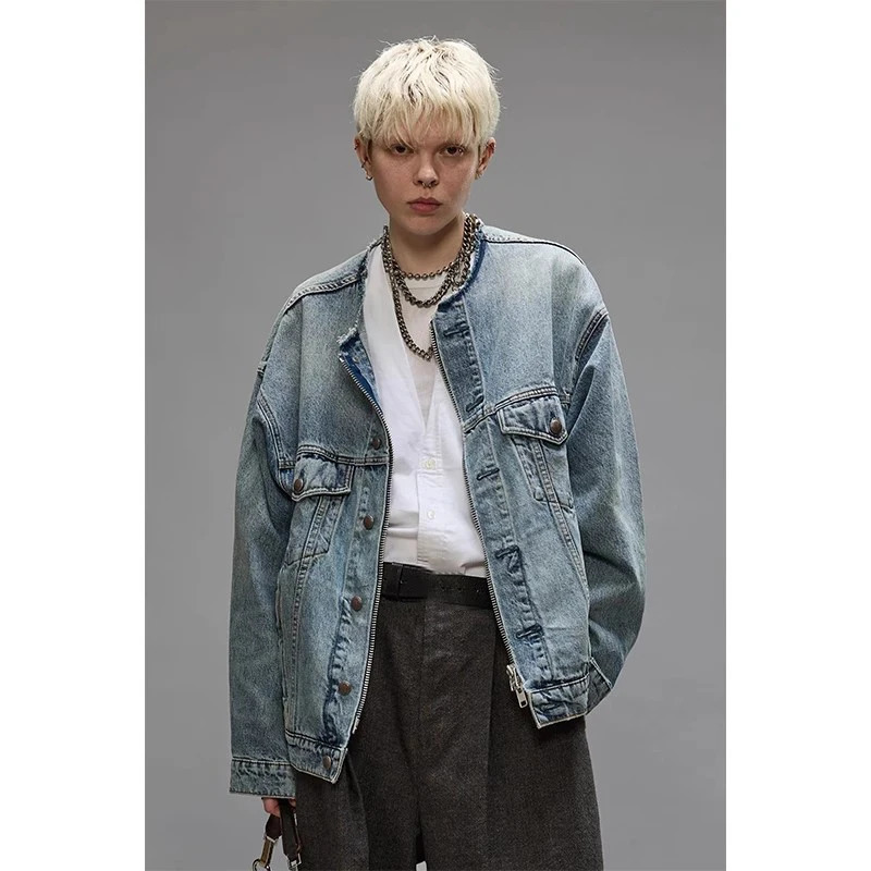 NIGO LP mens autumn and winter retro collarless single chest cotton loose denim jacket nigo613 250408Z