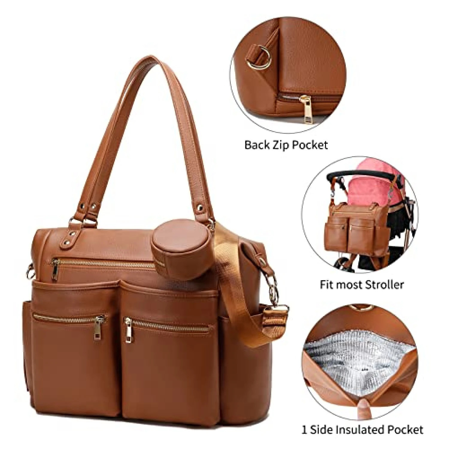 Leather Diaper Bag Tote Backpack for Mommy Dad Baby Nappy Organizer with Changing Station Stroller Straps Pacifier Case Boy Girl 250407